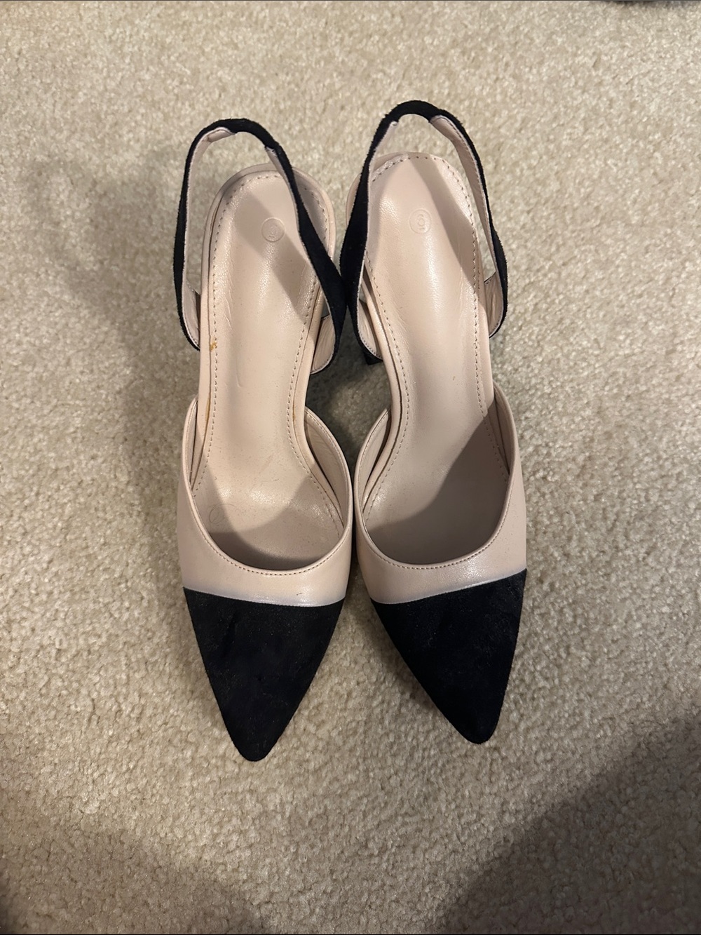 Women’s Two-Tone Slingback Pointed-Toe Heels in Black and Nude